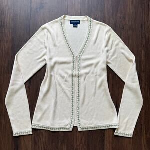 Ann Taylor 100% Silk Cardigan – Embroidered Trim, Size Small